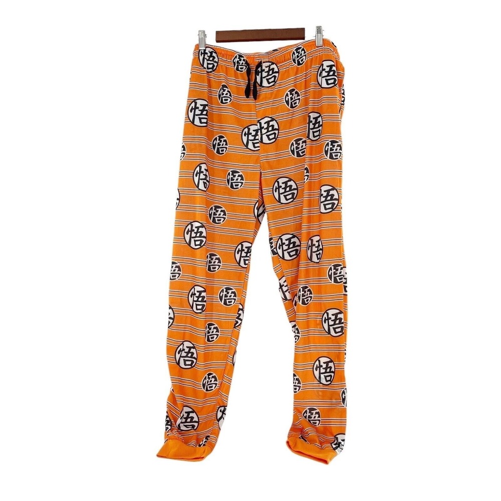 Dragon Ball Z Mens Lounge Pants 2XL Orange Goku Kanji Print Anime Pajamas‎ PJs b